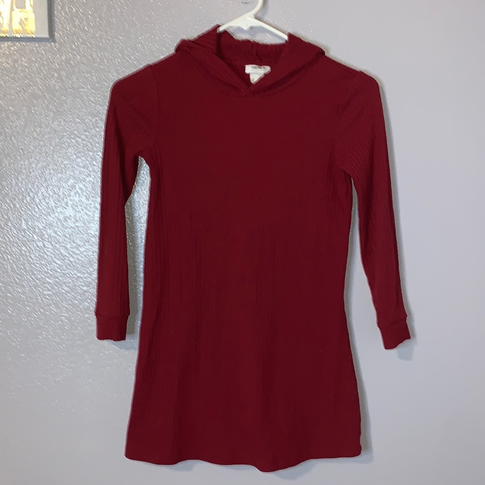 Forever 21 red ribbed long sleeve hoodie dress girls 7/8